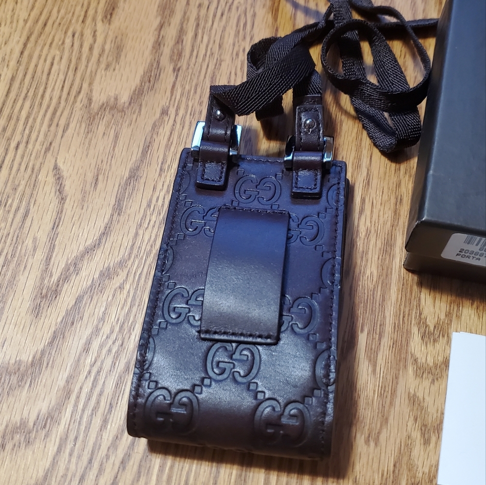 NEW GUCCI Monogram Leather Micro Bag Shoulder Strap Brown Leather from pNeimans - Picture 4 of 11